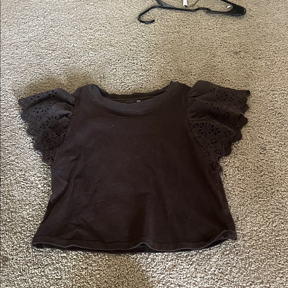 Women's Black Eyelet Sleeve Top
